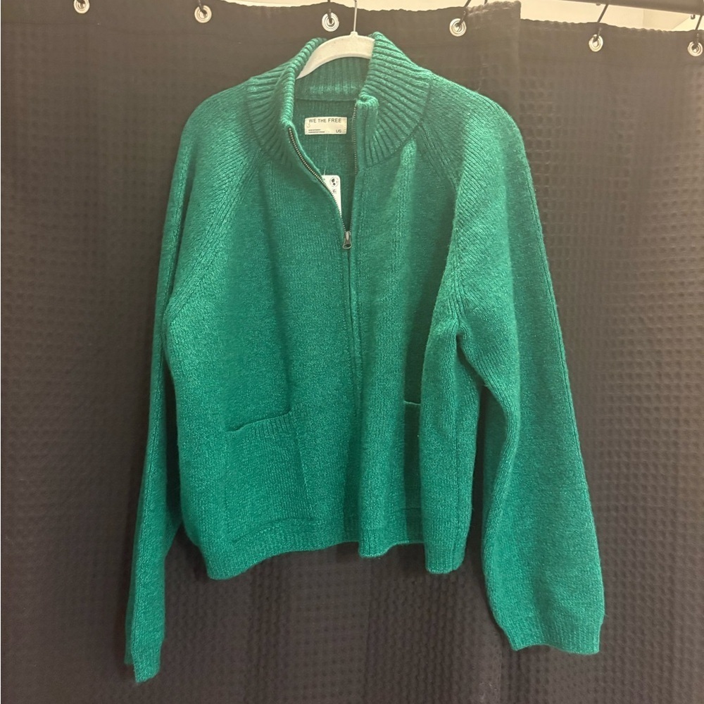 Free People We The Free On It Zip-Up Cardigan Large Lush Meadow NWT - Picture 4 of 7